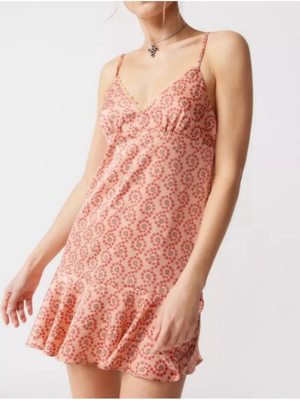 Kimchi Blue Urban Outfitters Floral Satin Ruffle Slip Ditzy Floral Mini Dress L - Picture 10 of 13